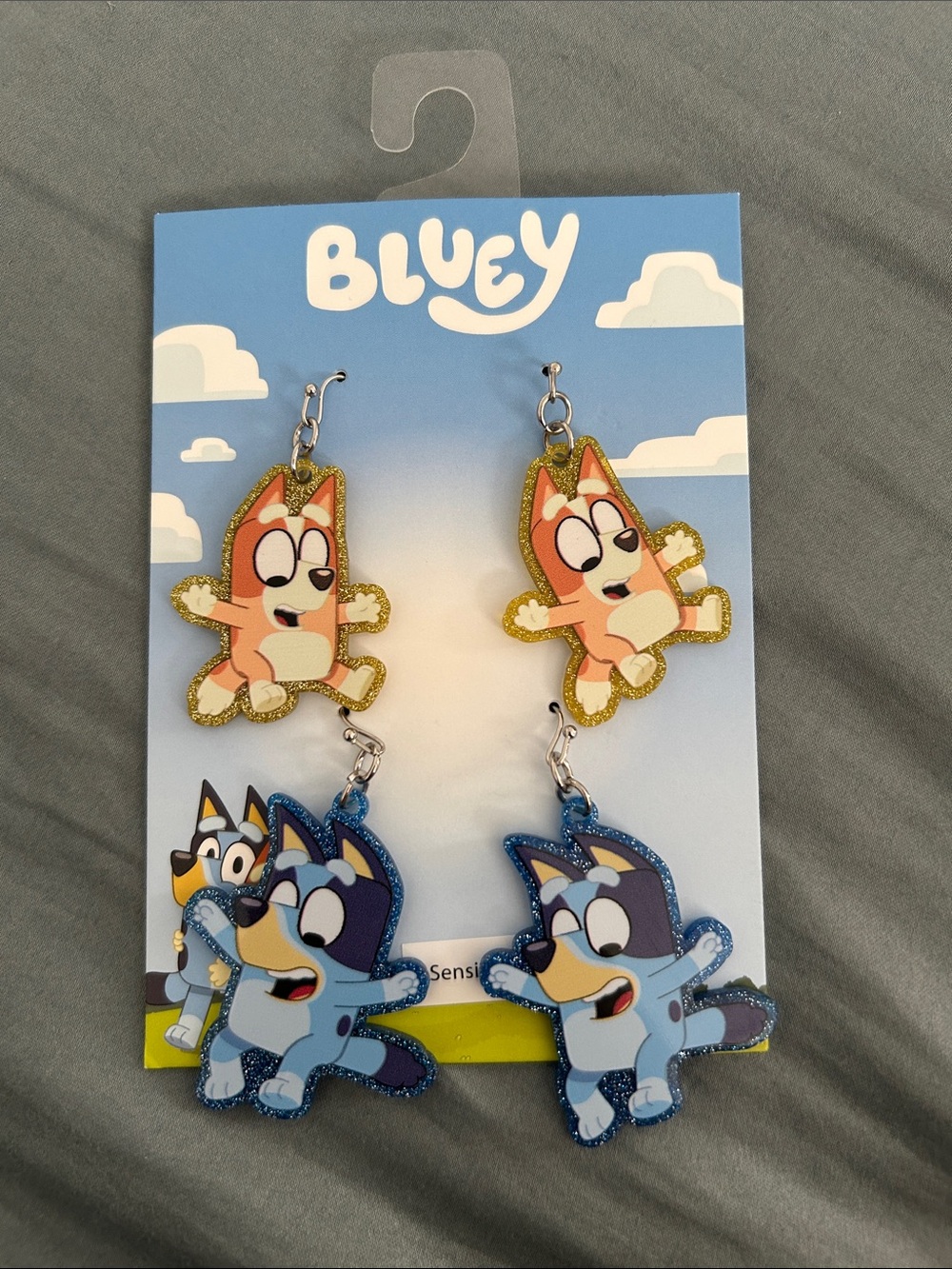 Bluey Character Dangle Earrings - Blue & Orange